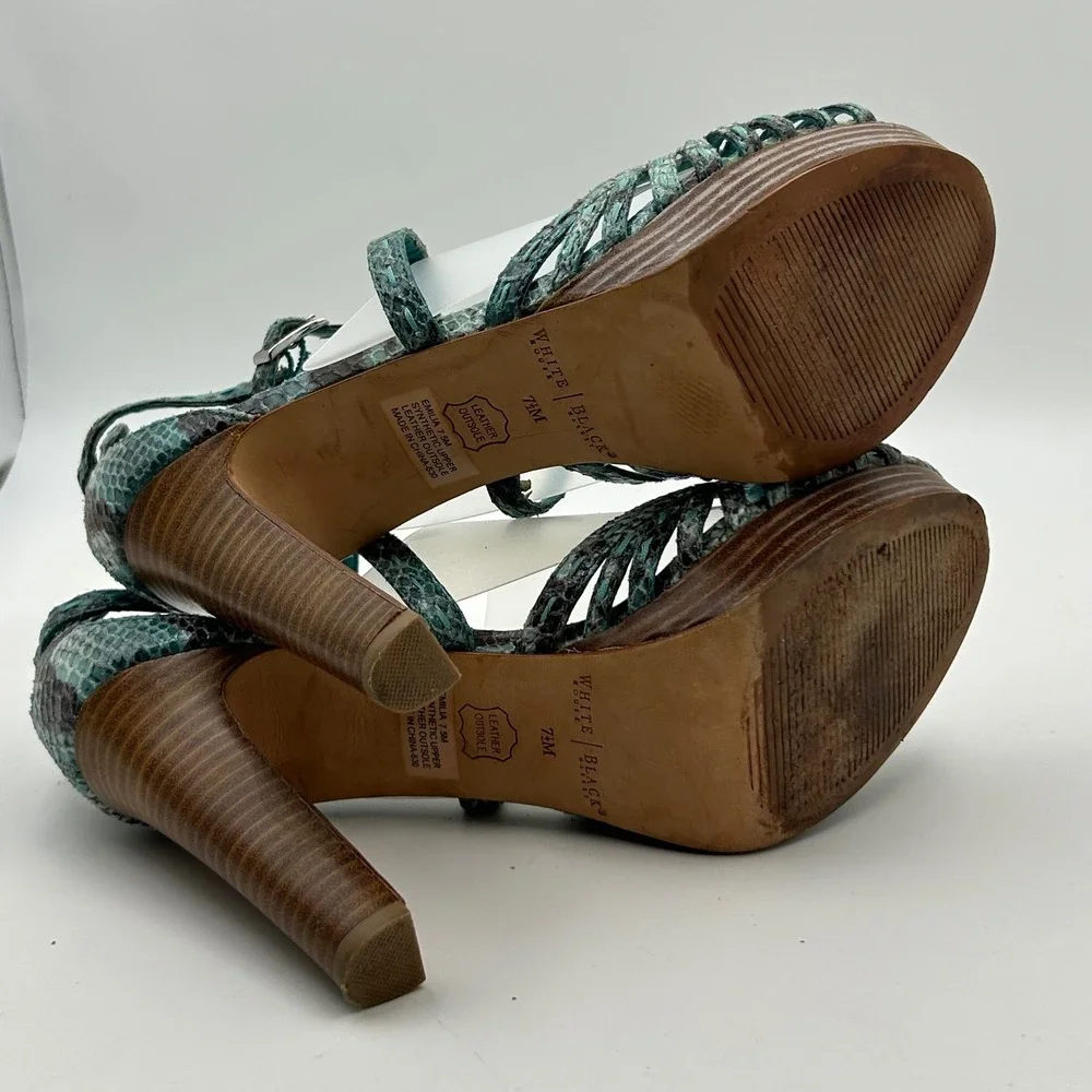 White House Black‎ Market Emilia Sandals Womens 7.5M Teal Snakeskin Platform Y2K